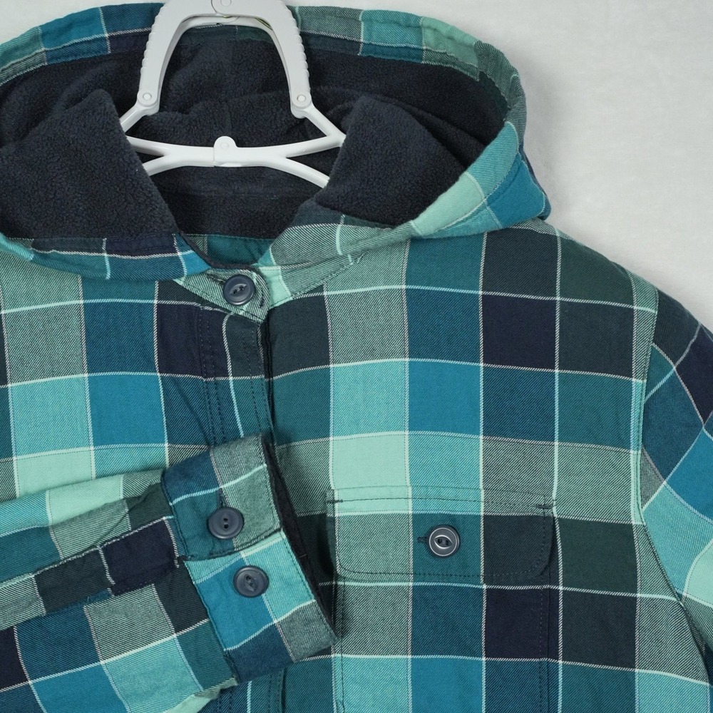 LL‎ Bean Womens Size XS Fleece-Lined Flannel Hoodie Teal Navy Plaid - Read